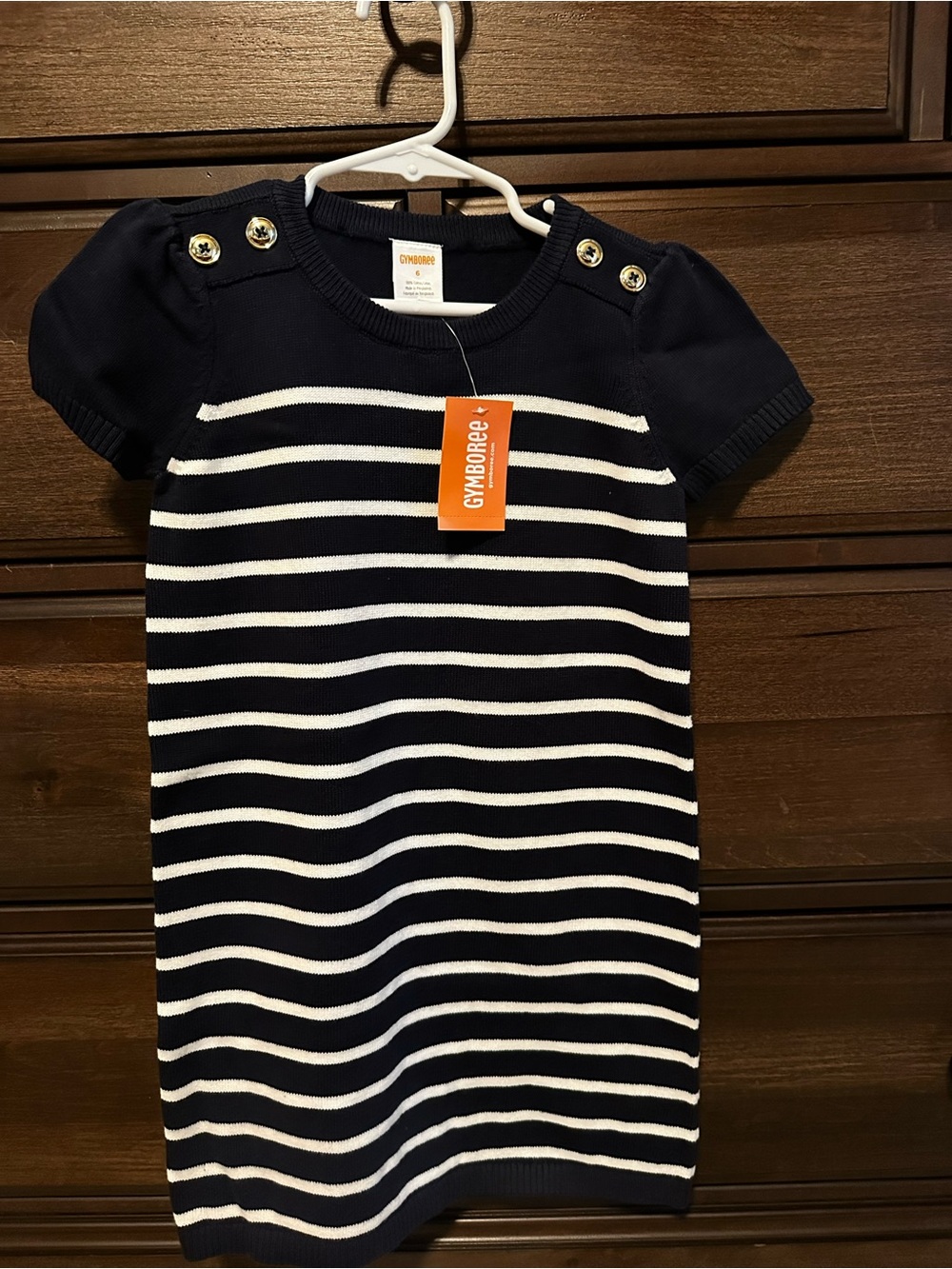Gymboree Navy & White Striped Sweater Dress with Gold Buttons